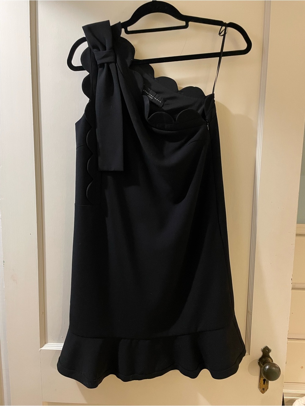 Black One Shoulder Scalloped Dress